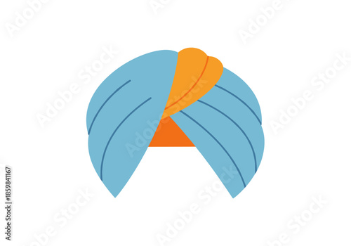 Blue and orange turban illustration representing traditional attire  