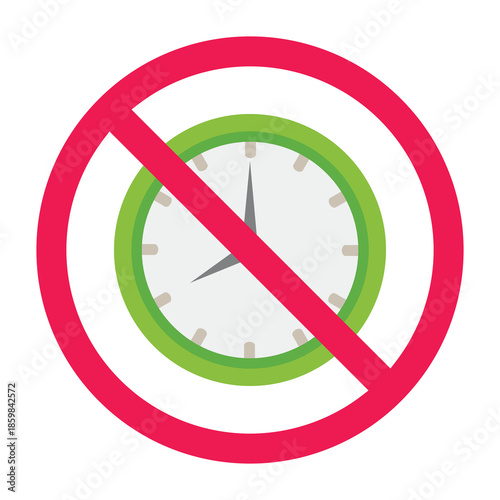 No clock sign, forbidden clock sign, forbidden time sign, no timing allowed sign, time limitation prohibited symbol