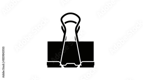 Black Binder Clip on White Background.