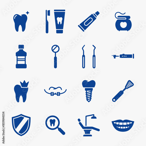 A collection of Dental care and hygiene icons. Concept of professionalism and care for dental health.