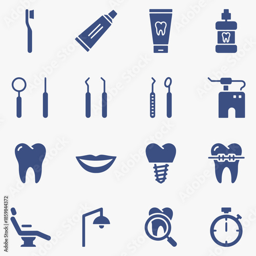 A collection of Dental care and hygiene icons. Concept of professionalism and care for dental health.