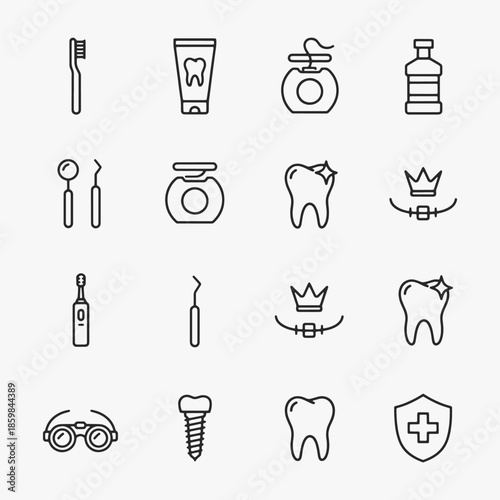 A collection of Dental care and hygiene icons. Concept of professionalism and care for dental health.
