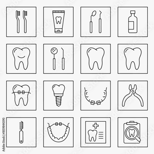 A collection of Dental care and hygiene icons. Concept of professionalism and care for dental health.