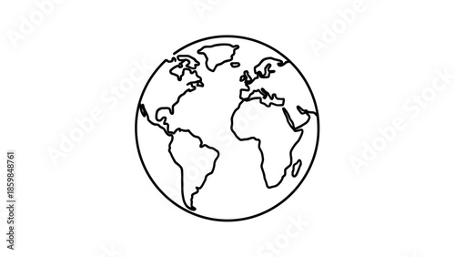 Simple black line drawing of the planet earth on a white background