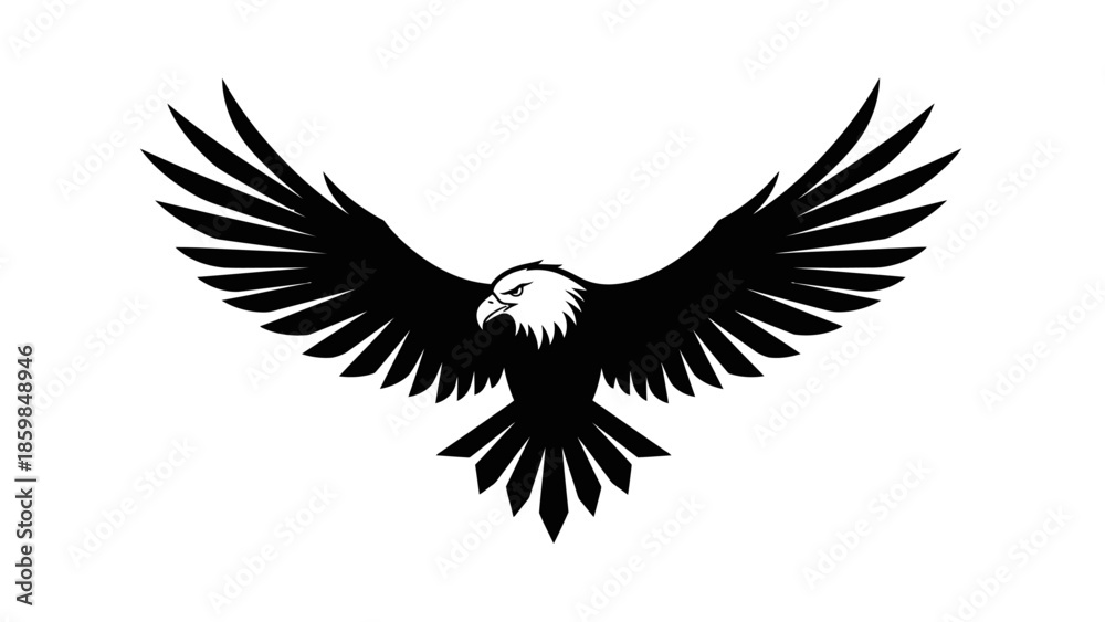 Fototapeta premium Stylized Silhouette of a Bald Eagle in Mid-Flight with Spread Wings