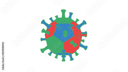 Stylized colorful illustration of a coronavirus particle on a white background
