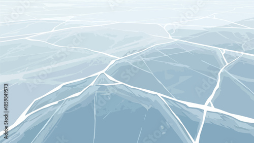 Expansive surface of fractured ice creating a vivid winter texture and cold abstract pattern