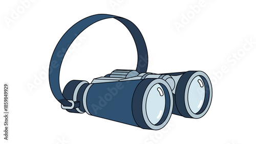 Blue Binoculars with Strap Illustration.
