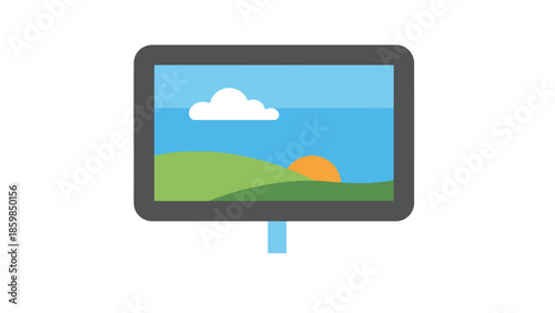 Computer Monitor Displaying Landscape Scene.