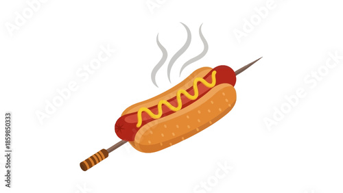 Grilled Hot Dog with Mustard on Stick.