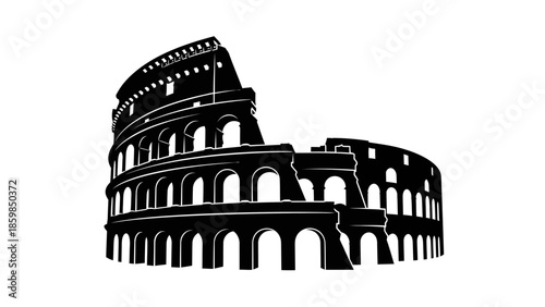 Black and white vector illustration of the Colosseum in Rome, Italy.
