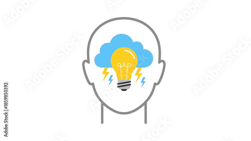 Human Head with Lightbulb and Brain.