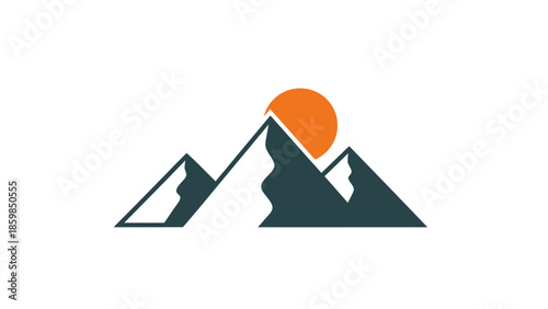 Mountain Peaks Silhouette with Orange Sun.