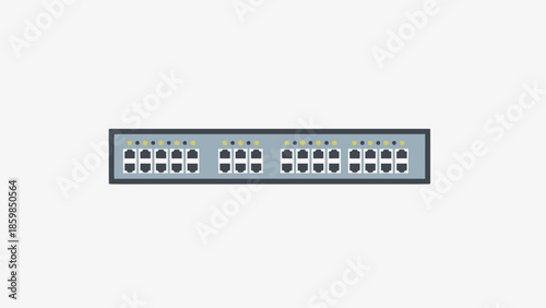 Network Switch Ethernet Ports Closeup View.