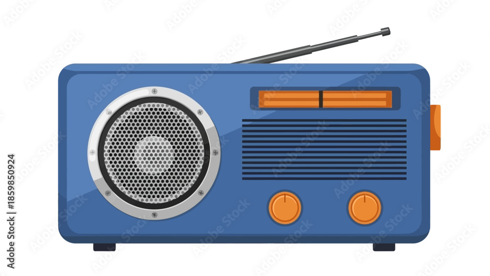 Fototapeta premium Vintage Blue Retro Radio with Antenna.