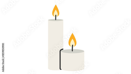 Two White Candles with Lit Flames.