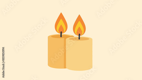 Two Yellow Candles with Flames Burning.