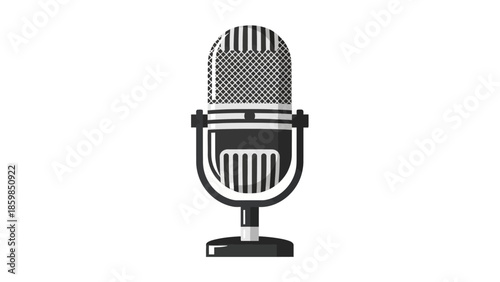 Vintage Style Microphone Illustration on Stand.