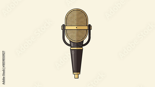 Vintage Microphone Illustration on Beige Background.