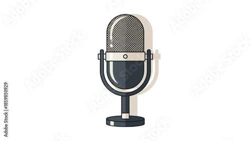 Vintage Microphone on Stand Closeup.