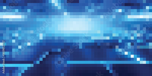 Abstract Blue Digital Network Technology Background with Glowing Lights.