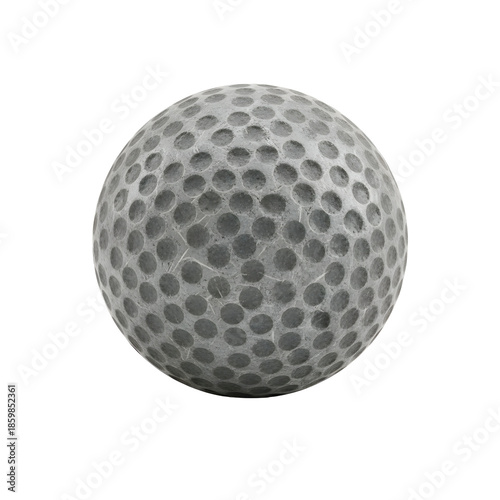 Gray golf ball with dimples on white background, isolated sports equipment