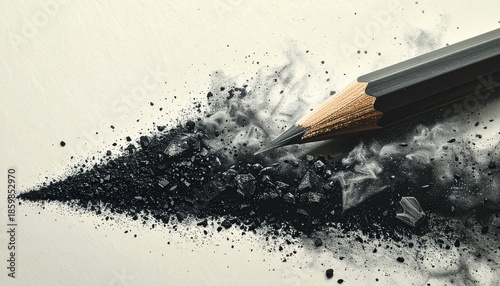 Abstract black and white pencil drawing with smoke and texture