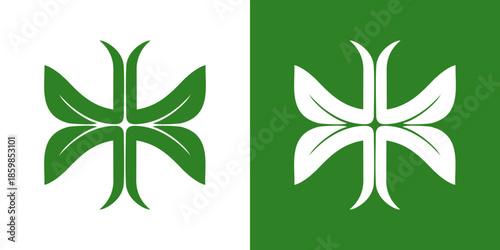 Elegant green and white leafy logo designs for eco-friendly branding and environmental projects, conveying growth and harmony