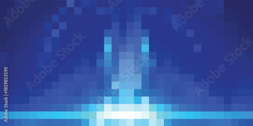 Abstract blue digital light beam emanating from a bright horizontal line.