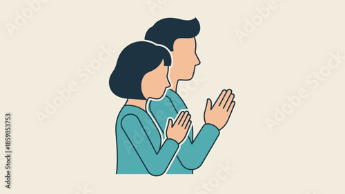 Illustration of a man and woman praying together in harmony and devotion.