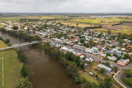 Aerial view of historic Morpeth on the Hunter River. Popular with tourists, this was once a thriving river port established in the 1830s in the Hunter region of NSW, Australia.
