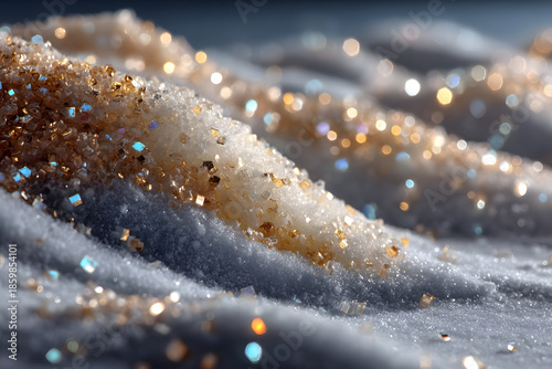 Elegant white and gold winter holiday background with soft snow texture and golden sparkles. Luxury festive abstract scene with copy space, ideal for Christmas, New Year, holiday banners.