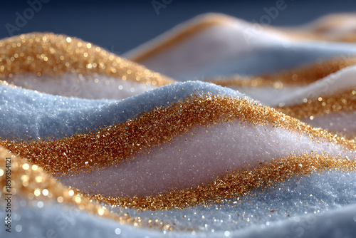 Elegant white and gold winter holiday background with soft snow texture and golden sparkles. Luxury festive abstract scene with copy space, ideal for Christmas, New Year, holiday banners.