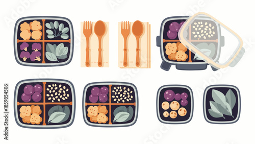Healthy Lunch Boxes Filled with Food and Utensils, Ready for a Delicious Meal On-the-Go
