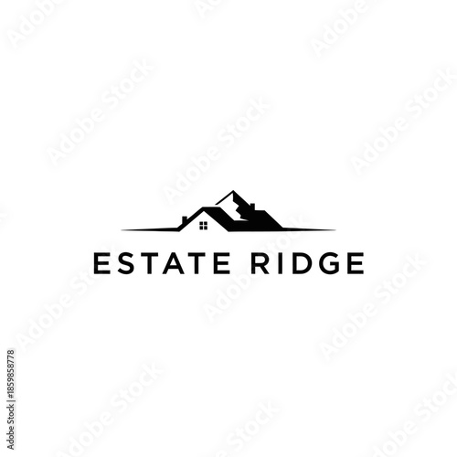Estate Ridge Logo Design Featuring House and Mountain Silhouette.