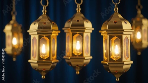 Traditional Islamic Lanterns Glowing Warmly for Eid al Fitr Night Scene