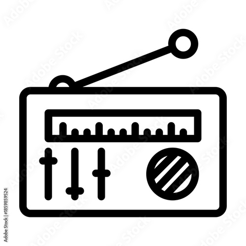 Line style icon of a radio representing audio broadcast and wireless communication.