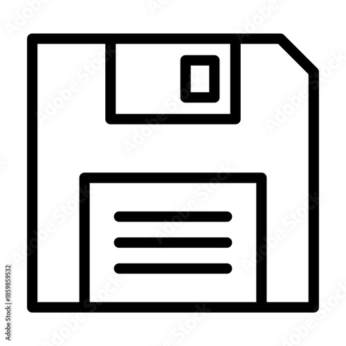 Line style icon of a floppy disk representing data storage and saving files.