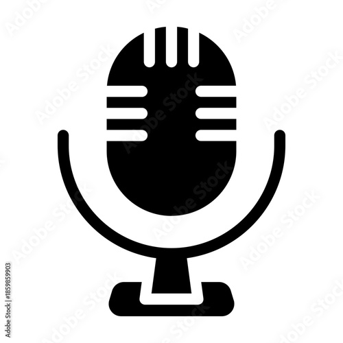 Glyph style icon of a microphone representing audio recording, voice, and broadcasting.