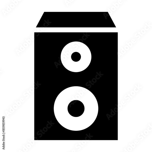 Glyph style icon of a speaker representing audio output and sound systems.