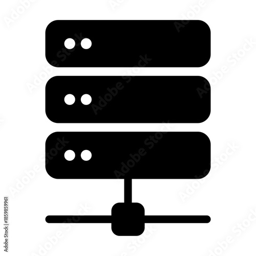 Glyph style icon of a server rack representing data storage and backend technology.