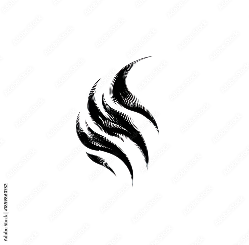 Naklejka premium Abstract black flames design on a white background, conveying energy and dynamism.