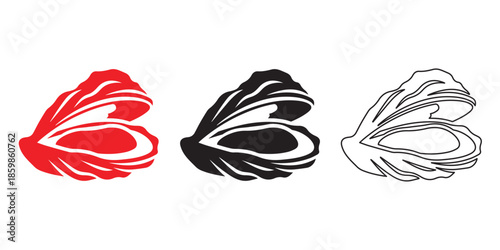 Shell Symphony: Three distinct illustrations of an oyster shell, each showcasing its unique form and elegant design.