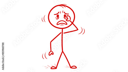 Red stick figure distressed and rubbing eyes, symbolizing discomfort and anxiety