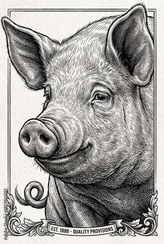 Wallpaper Mural Engraved premium art piece featuring a charming pig from an exquisite vintage collection Torontodigital.ca