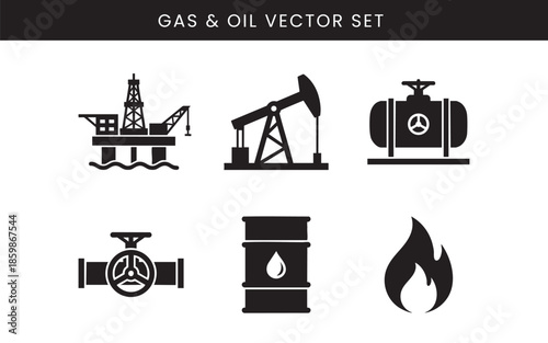 Gas and Oil Industry Icons. Vector Energy and Fuel Silhouette Set.