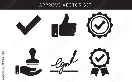 Approve and Quality Icons. Vector Check Mark Silhouette Set.
