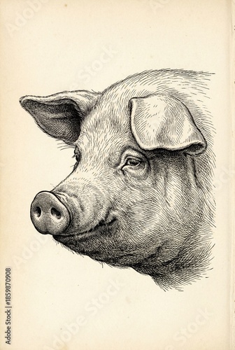 Wallpaper Mural Engraved vintage artwork depicting a majestic pig, showcasing intricate details and a charming expression in fine lines Torontodigital.ca