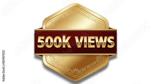 Golden 500k views achievement badge for social media milestone celebration isolated on transparent background