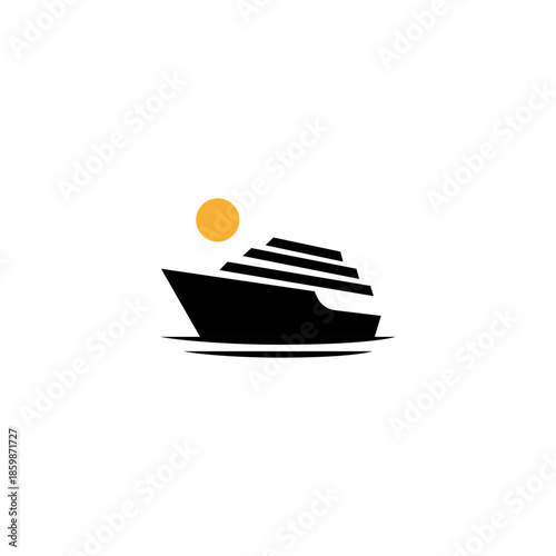 cruise ship logo in flat vector design style
